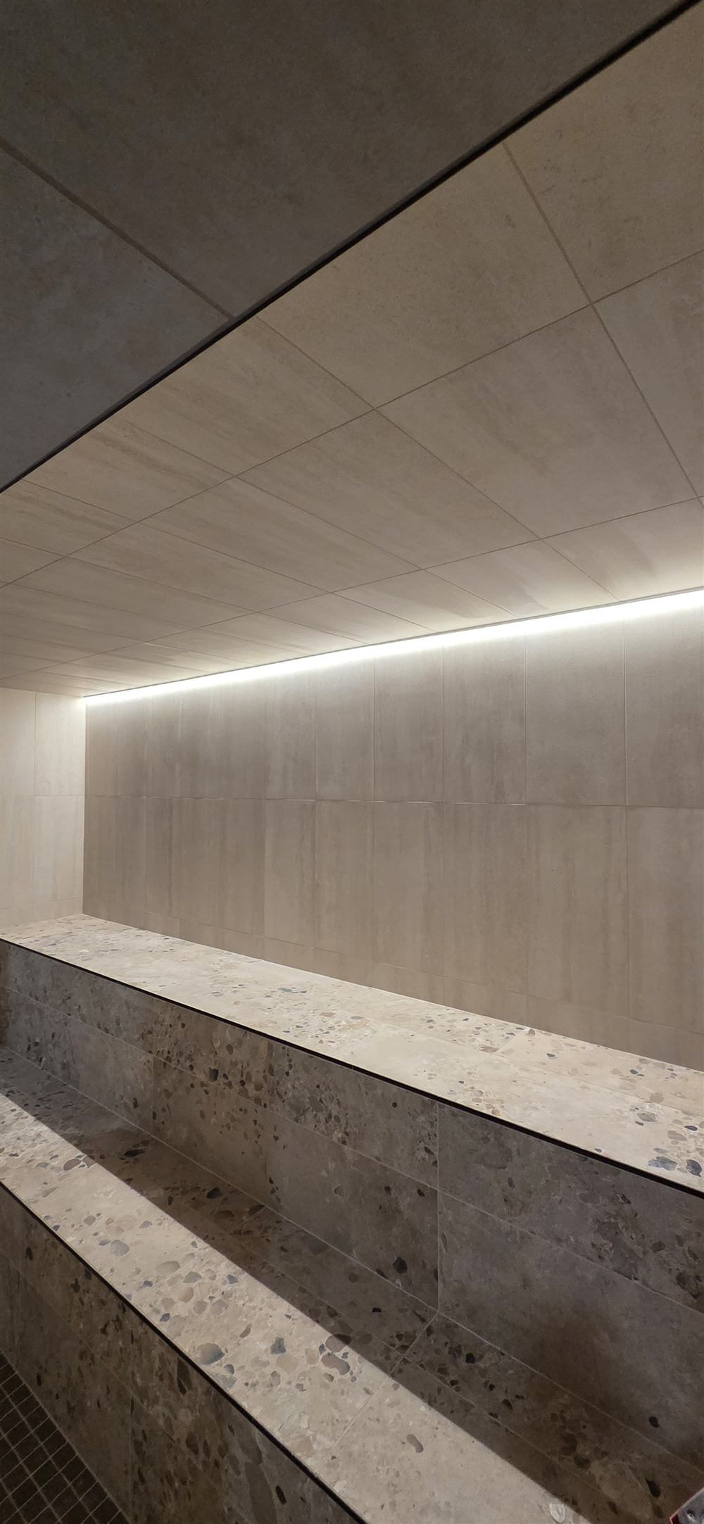 Linear LED lighting in a finished steam room